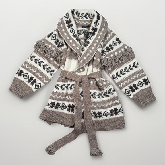 NWT Polo Ralph Lauren Women's Size XL Intarsia Shawl Fringe Alpaca Wool Cardigan - Picture 2 of 10